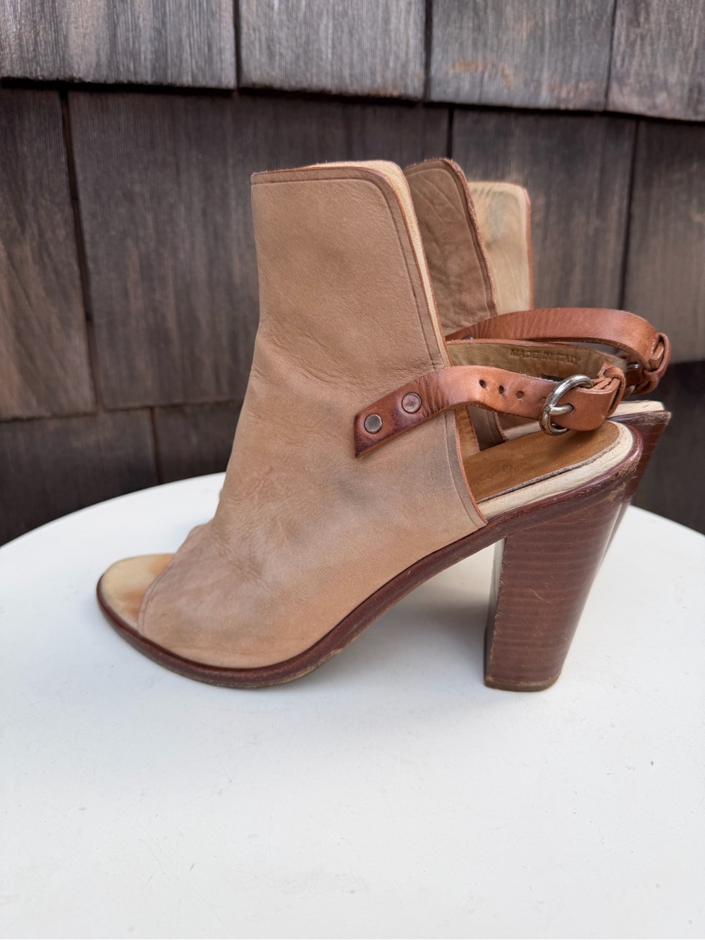 Rag & Bone boho Open-Back Leather Block Heel Sandals in Tan Sz 9